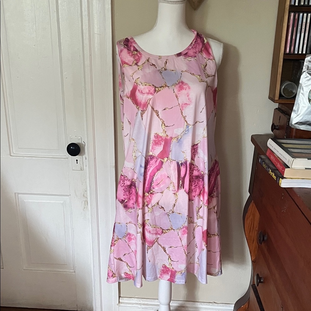 Cute pink , gold cover up or summer dress 2 pockets ( a plus❤️